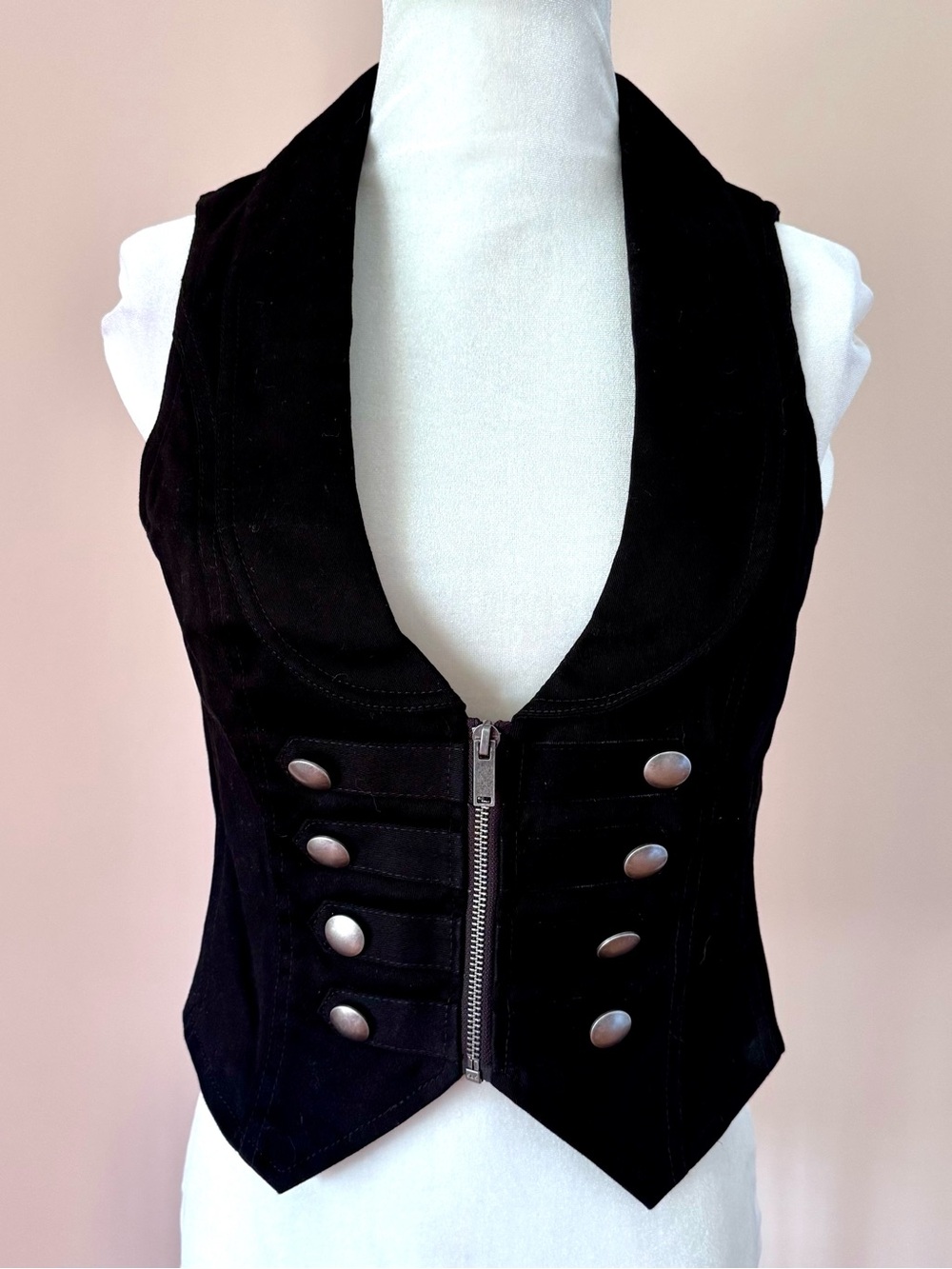 DollsKill Current Mood Black Tailored Military-Style Vest Womens L